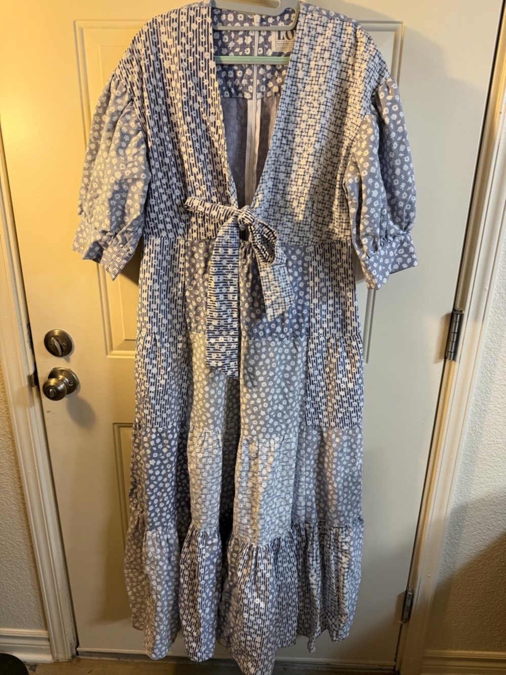 Loti Blue Patchwork Boho Maxi Dress Size Medium Cottagecore